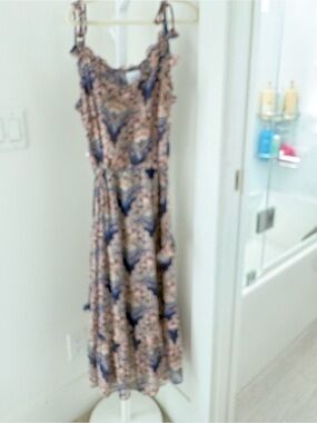 Misa Los Angeles Navy and Beige Floral Tie-Shoulder Maxi Dress